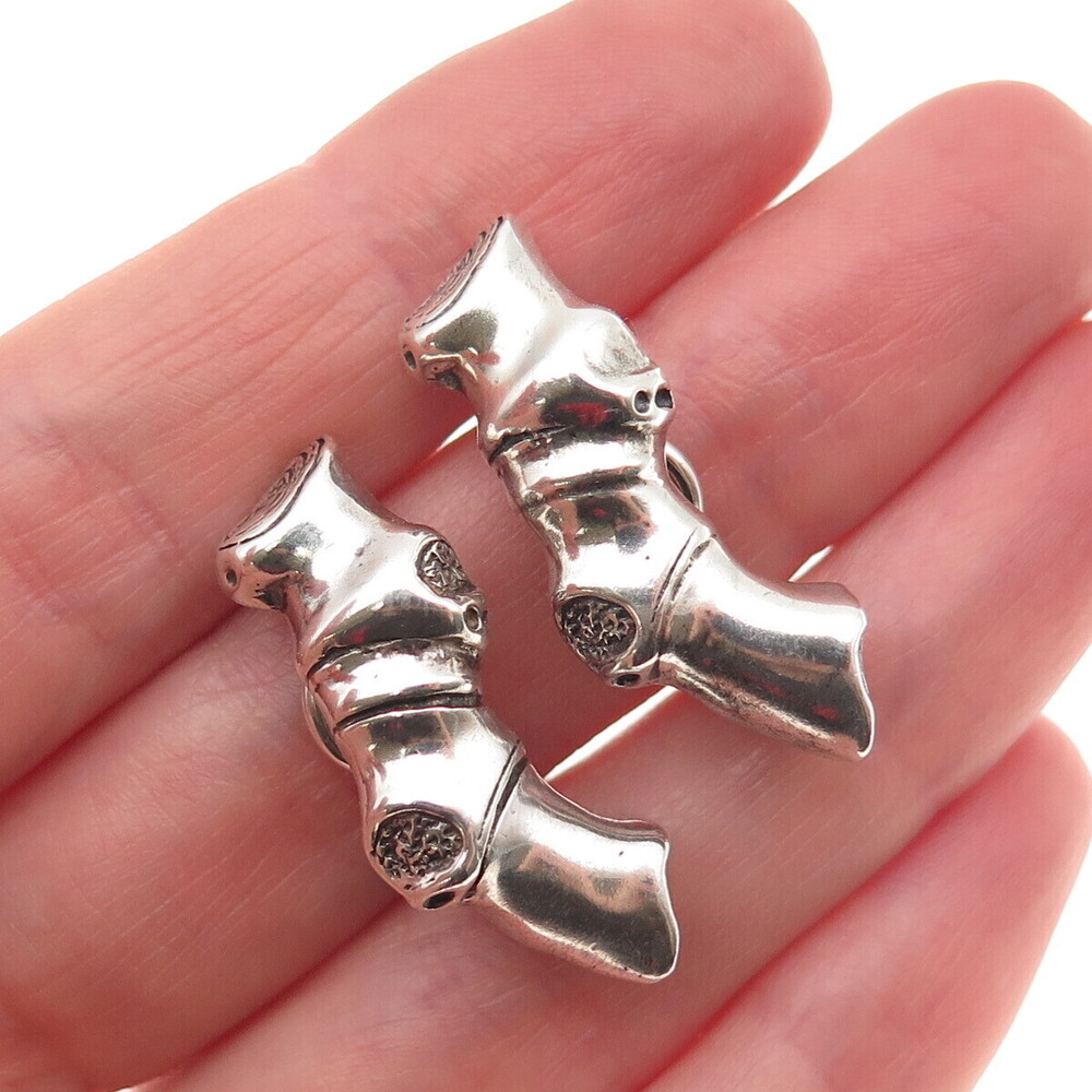 925 Sterling Silver Vintage Modernist Oxidized Clip On Earrings